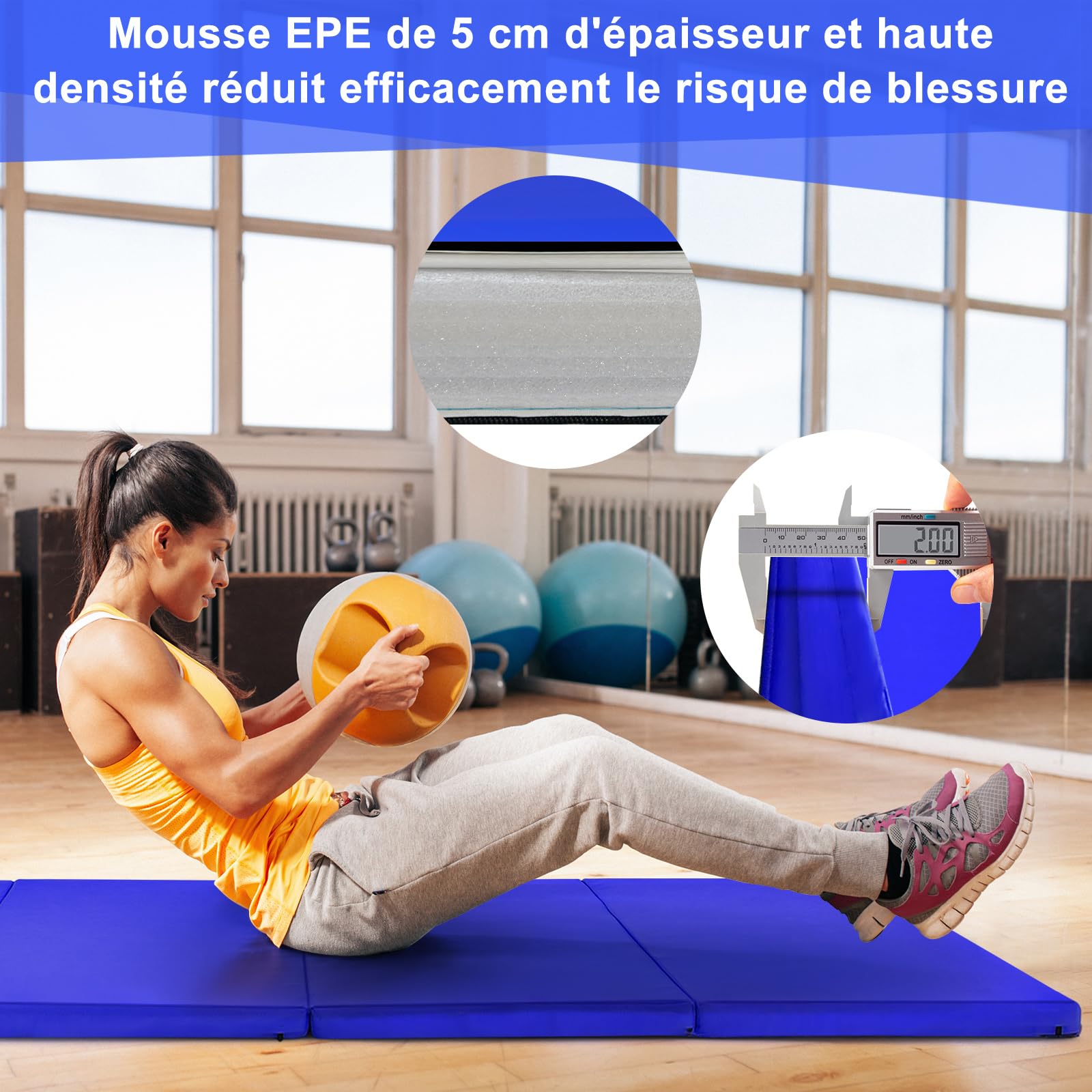 COSTWAY Tapis de Gymnastique Pliable Epais 4 Plis