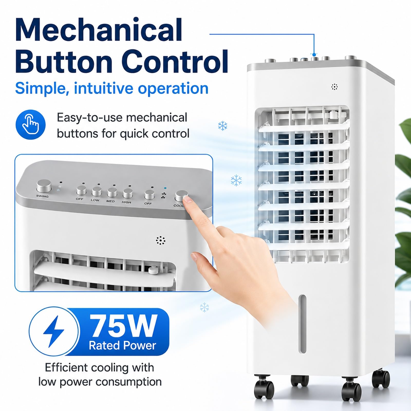 Enfriador de Aire, Climatizador Evaporativo Portátil | Oscilación 120°, 3 Velocidades, 75W, con depósito de 9 L, para Hogar, Oficina, Dormitorio(White)