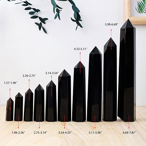 Miniatura 3 de Apengshi Torre de cristal de obsidiana negra grande, varita de cristal curativo natural, piedras de una sola punta, terapia de piedras preciosas