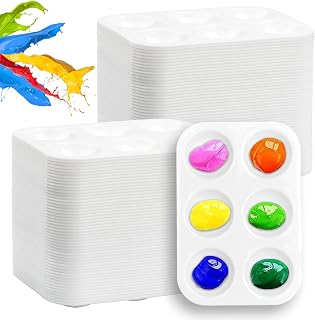 LYHLYA 100 Pack Plastic Paint Trays with 6 Wells - Reusable Watercolor Palettes for Art Painting, DIY Crafts & Painting Parties