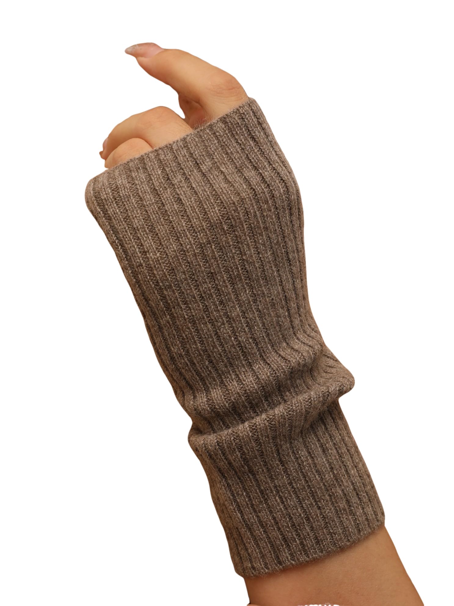Donna Scaldamani Guanti Dita Scoperte in Cashmere 100% Cachemire Polsini Manicotti