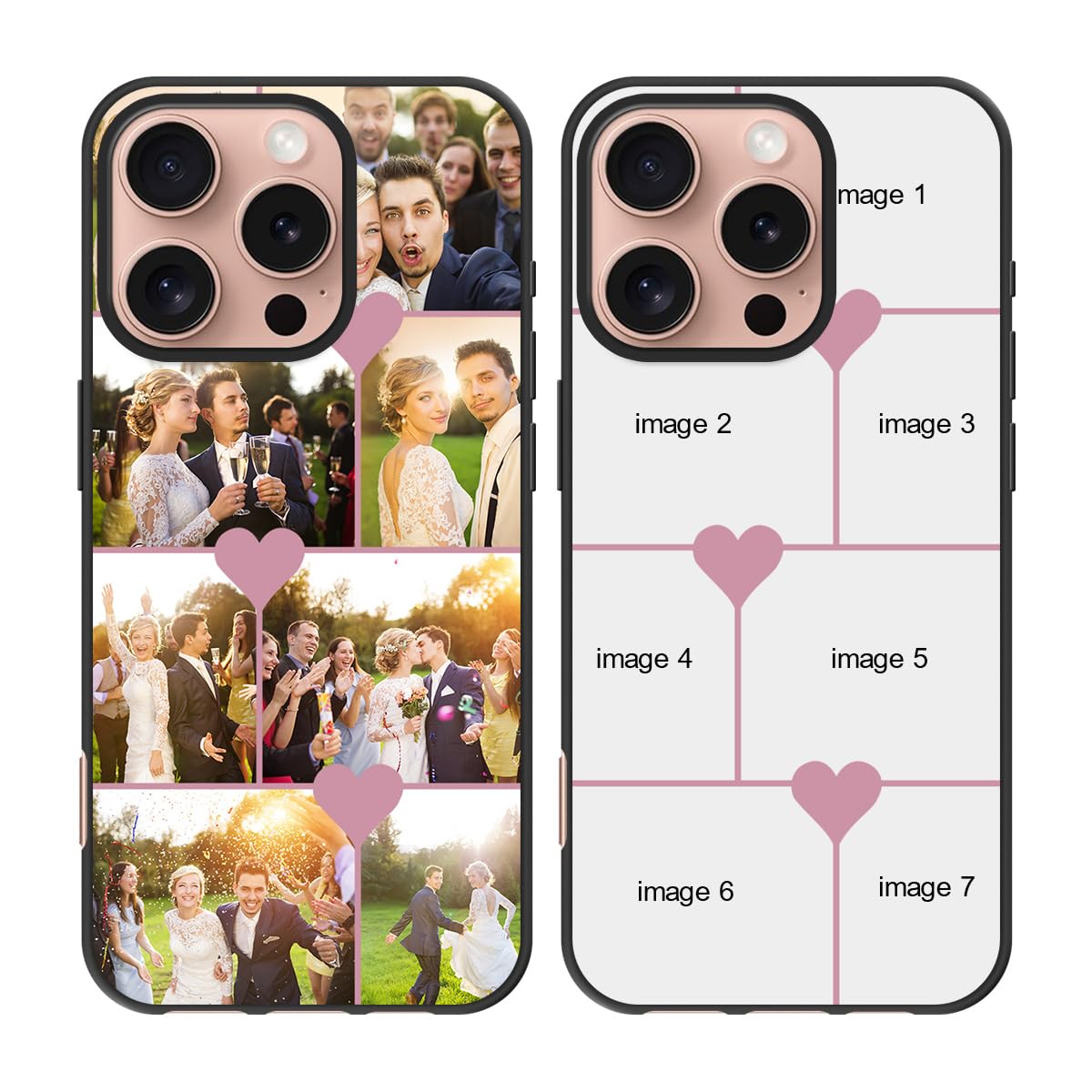 Custom Phone Case for iPhone 16 Pro,Multi-Picture Collages Personalized Photo Text Cases Anti-Scratch Drop Proof Protective Cover Black Soft