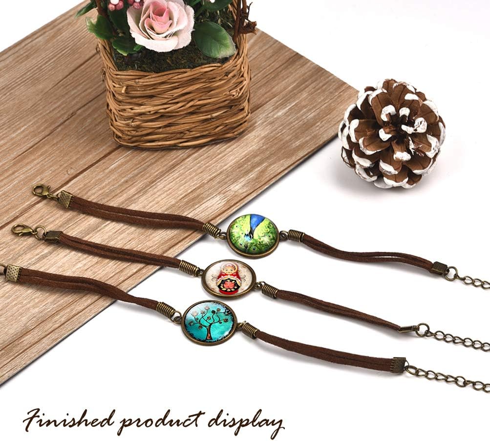Braided Leather Bracelet with Blank Cabochon Bezel Tray Jewelry Making Kit Adjustable Rope Wristband Fit 0.78” 20Pcs