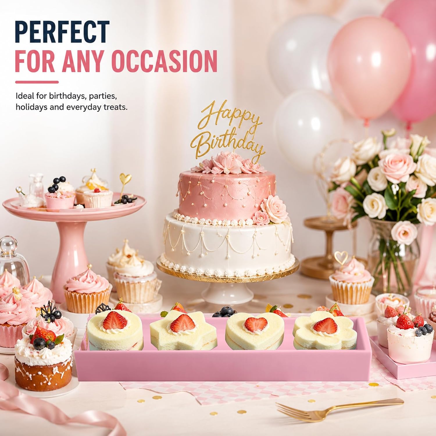Cake Pop Mold Set - 4 Assorted Shapes Cake Pop Cutters and 2 Pushers (Pink)