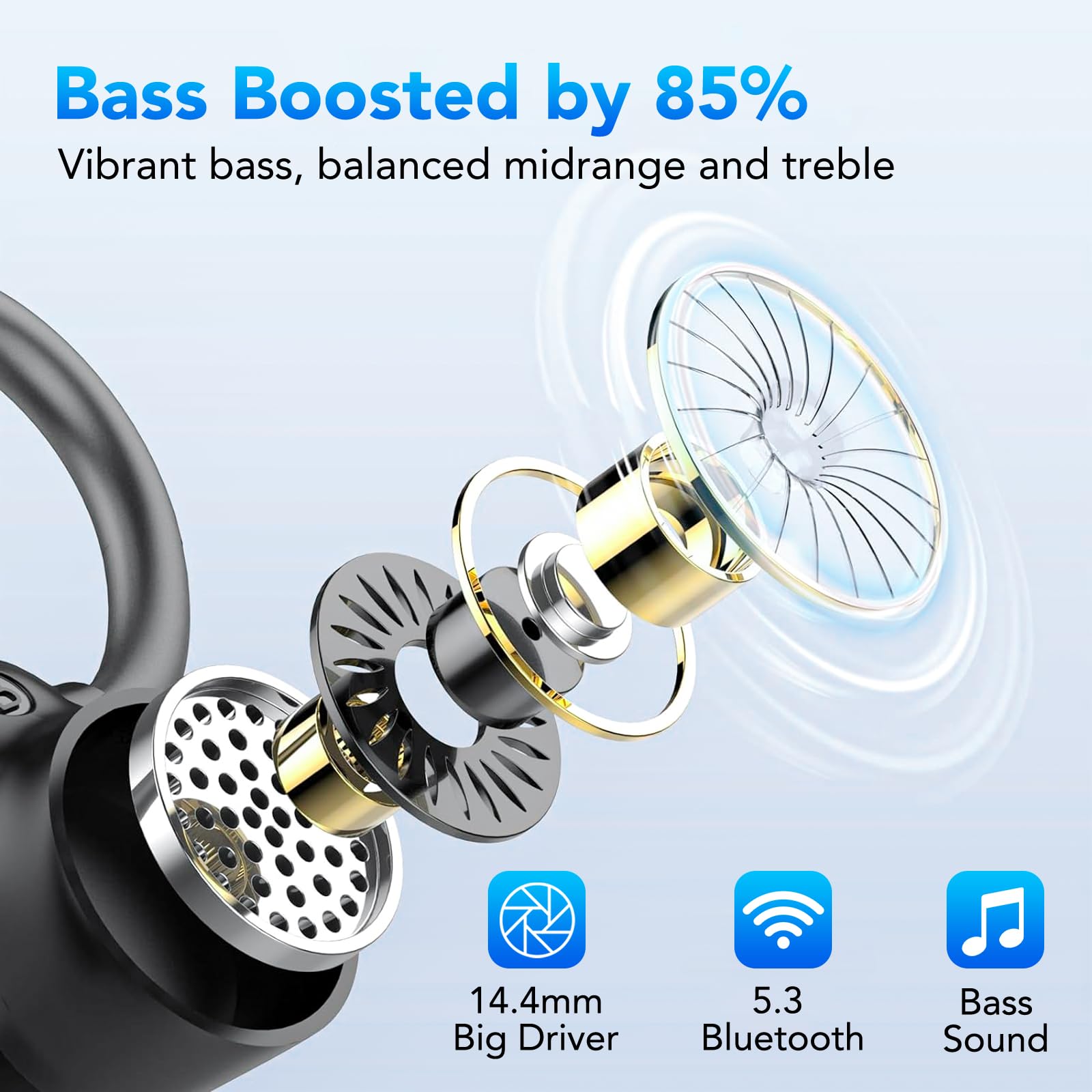 IKG Cuffie Bluetooth Sport, Auricolari Bluetooth 5.3 Bassi Profondi,72 ore di Riproduzione Cuffie Wireless Cancellazione Rumore con 4 mic,Auricolari Sportivi con Display a LED, IPX7