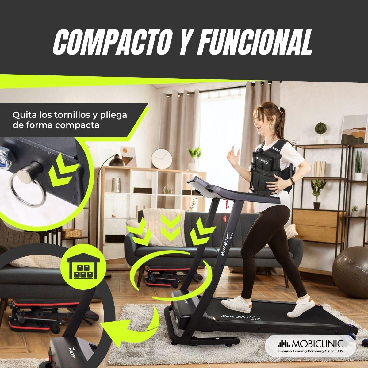Mobiclinic®, Banco de Musculación, Con Cintas de Resistencia, Plegable, Con Ruedas, Multifunción, Press de Banca, Ajustable, Declinable e Inclinable, Hasta 120KG, Planefit, Gimnasio en casa