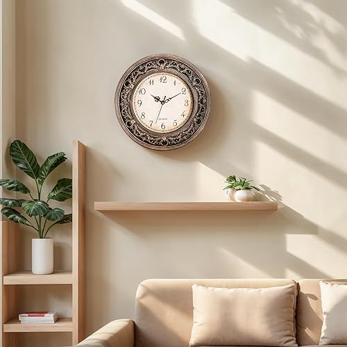 Miniatura 6 de Reloj de pared silencioso de plástico, relojes de pared grandes vintage de 13 pulgadas, reloj de baño redondo que funciona con pilas, relojes
