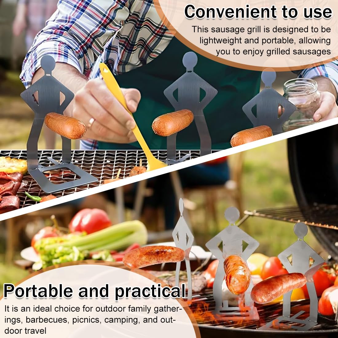 2 Pezzi Porta Salsicce in Acciaio Inox, Creativo Supporto per Salsicce a Forma di Uomo, Accessori per Barbecue a Gas, Strumenti Hot Dog BBQ, Posate da Barbecue Multifunzionali