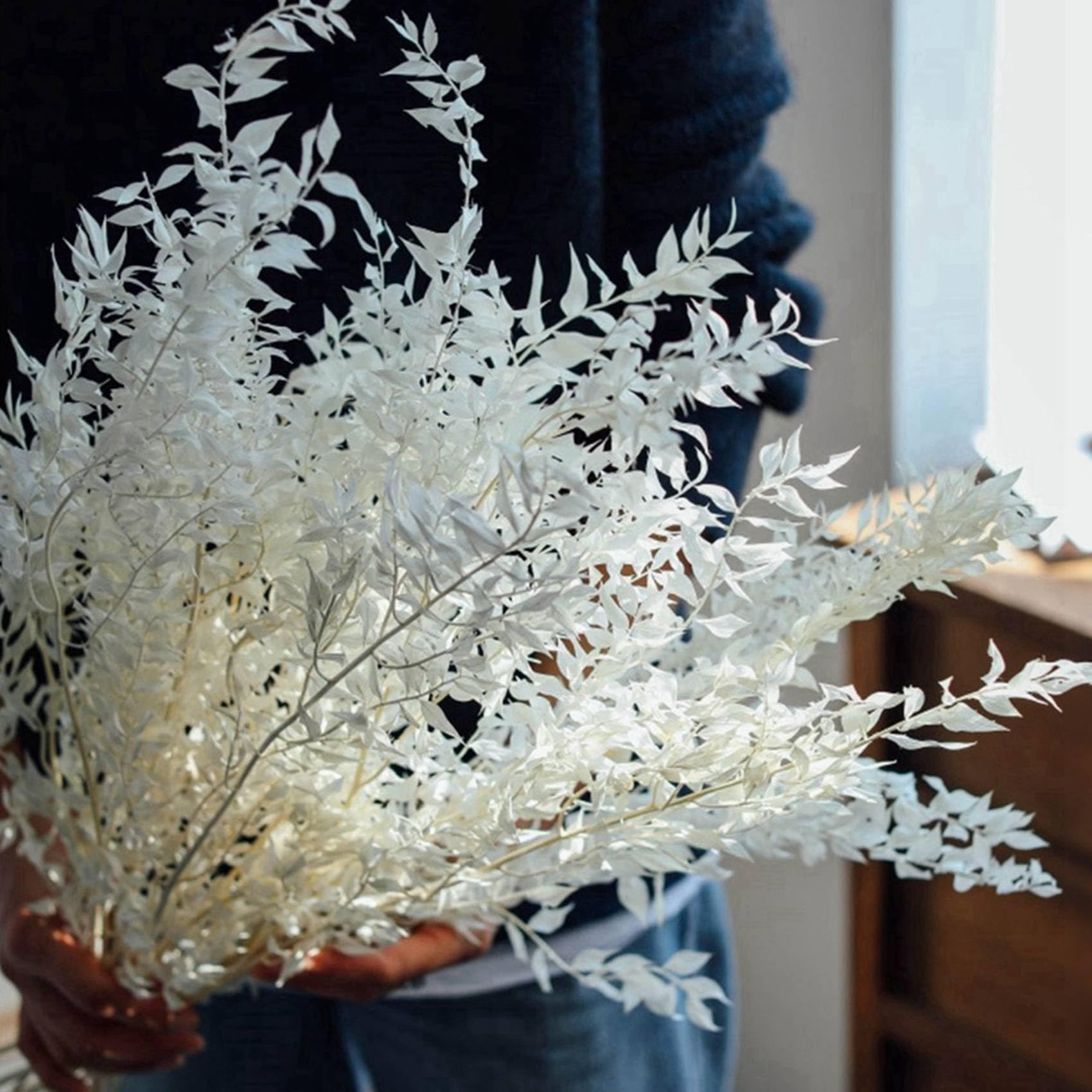 24 Pièces 45 cm Séchées pour Toujours Conservées Ruscus Fleurs Bricolage Décoration Florale Bouquet de Fleurs Sèches pour Mariage Décor à