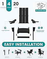 Vista 5 de SERWALL Juego de 2 sillas Adirondack modernas, sillas Adirondack plegables con portavasos dobles, sillas de plástico HDPE para exteriores para Negro