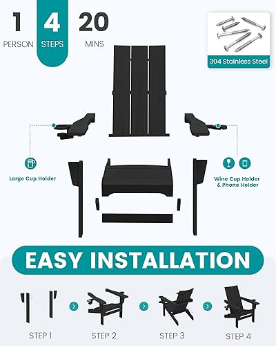 Miniatura 5 de SERWALL Silla Adirondack con soportes dobles para tazas, silla Adirondack plegable moderna y moderna, silla para hoguera de polietileno de alta