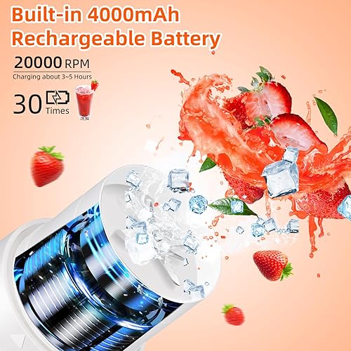 Miniatura 3 de Licuadora portátil para batidos y batidos, licuadora portátil de 16 onzas, licuadora de tamaño personal con 6 cuchillas, mini licuadora recargable