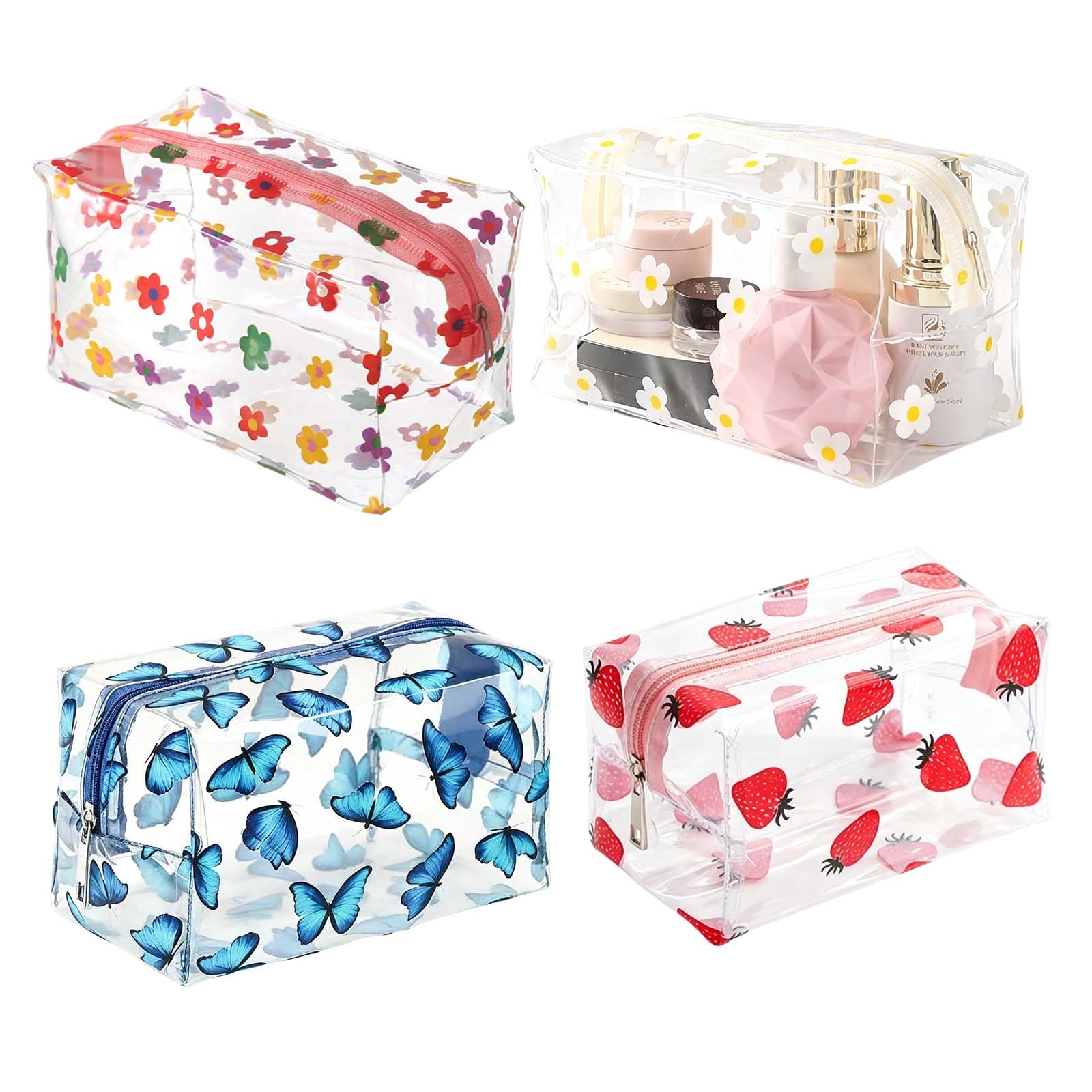 Merzio 4PCS Clear Pencil Case for Exams, Large Capacity Transparent Makeup Bags Waterproof PVC Stationery Pouch, Cute Aesthetic Pencil Case for Adults Women Travel School and Office Supplies