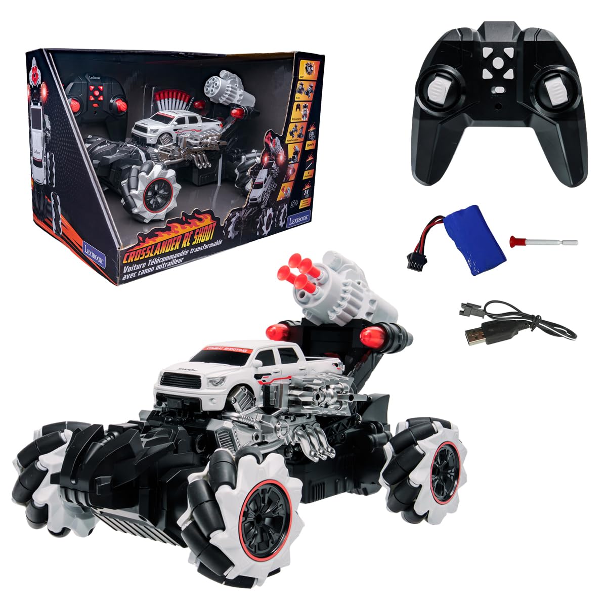 LEXIBOOK, Crosslander, RC Shooting Tank, Drift Robot, Black, RCSHOOTLXB