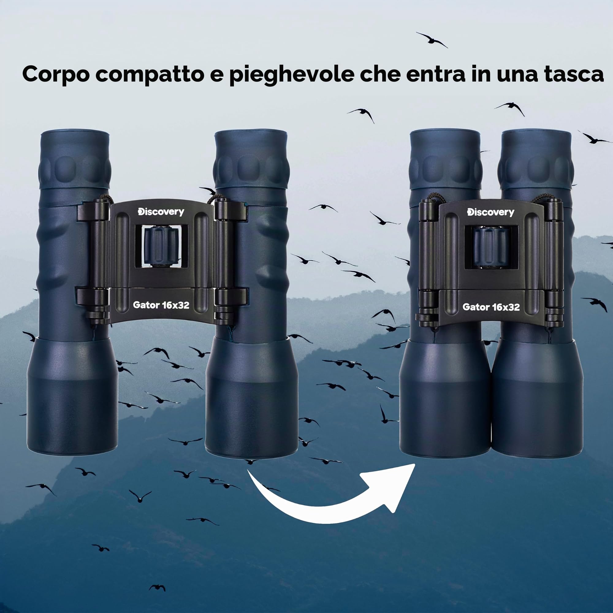 Discovery Gator 16x32 Binocolo Tascabile Da Viaggio, Perfetto Per Il Birdwatching e L’Osservazione Della Fauna, Il Turismo, L’Escursionismo, I Concerti e Gli Eventi Sportivi | Ottiche BK-7 Multistrato, Con Cinghia e Custodia, Ideale per Birdwatching, Osse