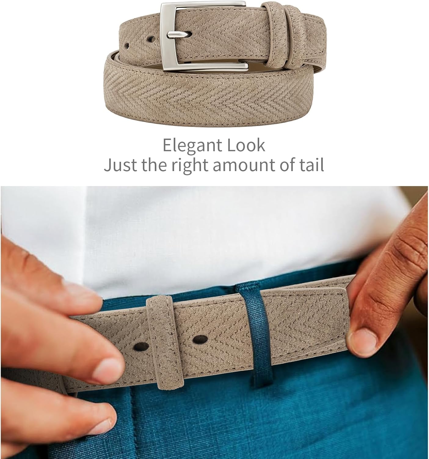 GAEKEAO Men's Suede Leather Belt - 35mm Classic Buckle for Business, Casual & Jeans, Belt for Men 1.3" Width, with Gift Box - Image 4