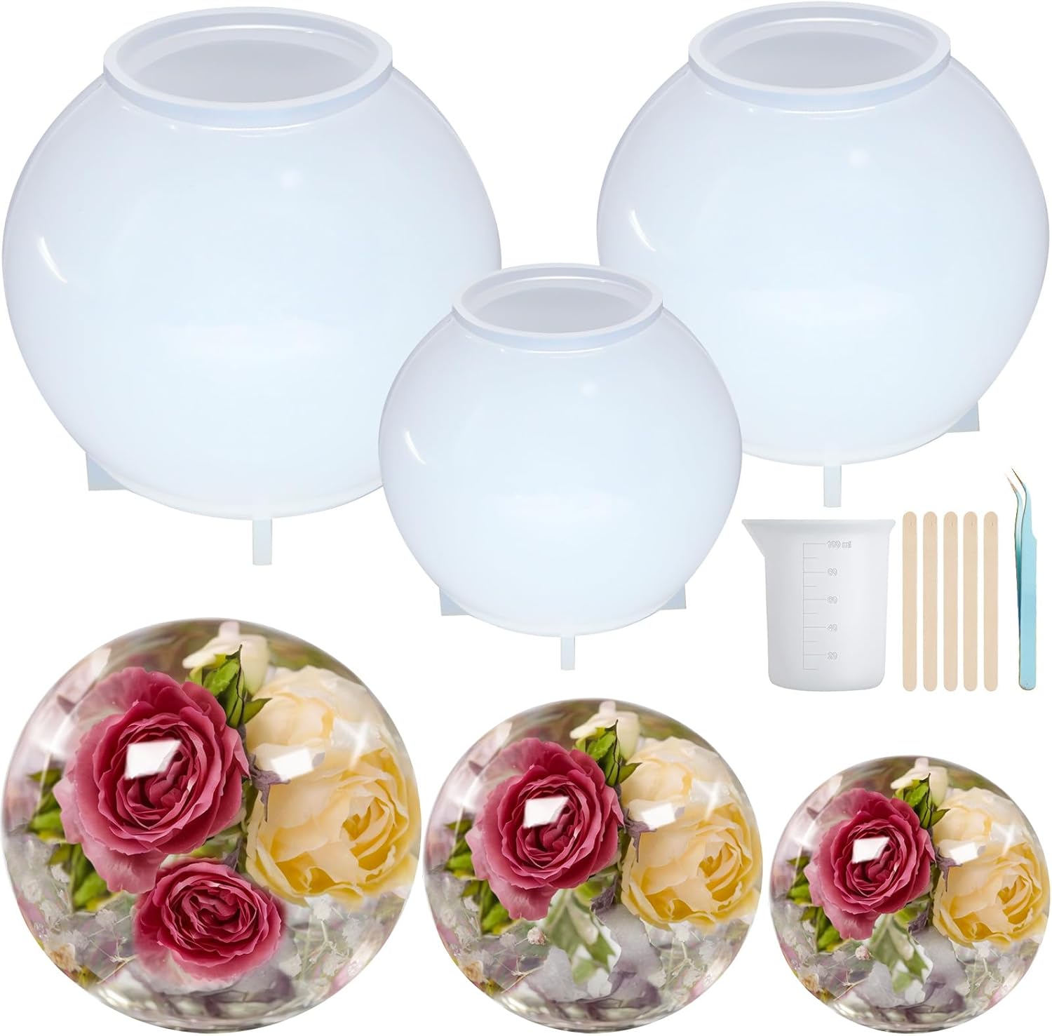 Large Sphere Resin Molds Silicone,3 Pcs(4.8",4.1",3.6") Seamless One-Piece Sphere Epoxy Resin Mold for Flower Preservation,Epoxy Resin Crafts,Home Decor