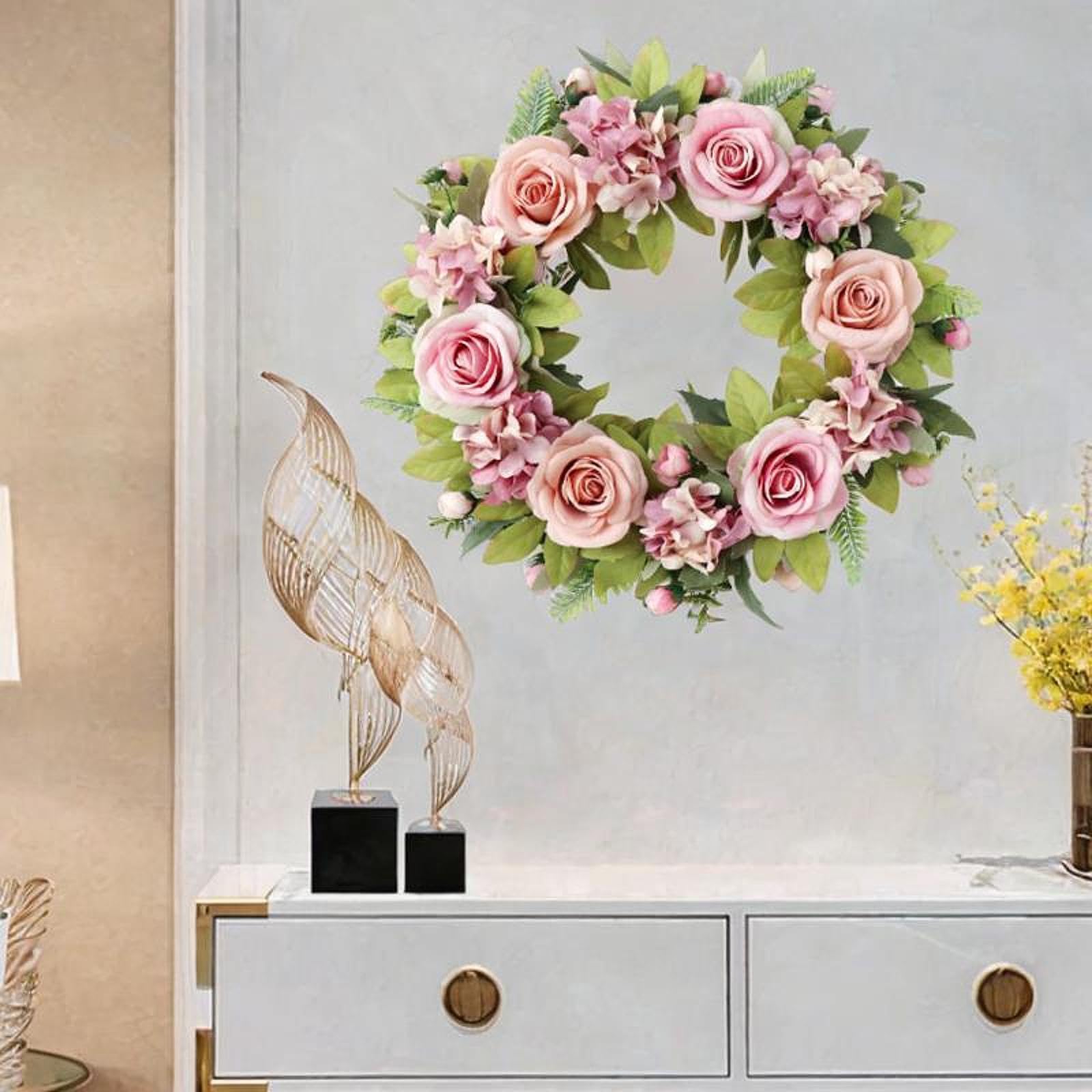 Ghirlanda Primaverile, Ghirlanda di Fiori Artificiali, Ornamento Rustico per La Casa, Ghirlanda per, Festa, 45 Cm, Esterno, Hotel, Rosa