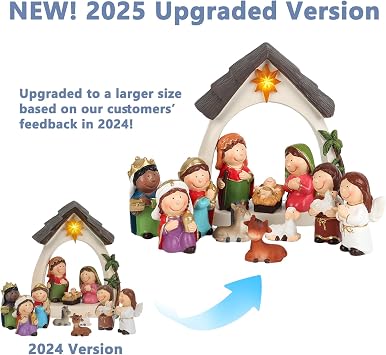 12Pcs Nativity Set for Kids-Small Nativity Sets & Figures for Toddlers with LED-Nativity Scene Indoor-Tabletop Figurines Nativity Playset-Kids Nativity Set for Little Girls Boys Children