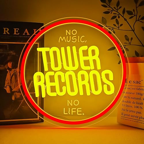 Miniatura 1 de Tower Records - Letrero de neón con música retro para decoración de pared, letreros LED para tienda de CD, dormitorio, arte de pared de neón rojo