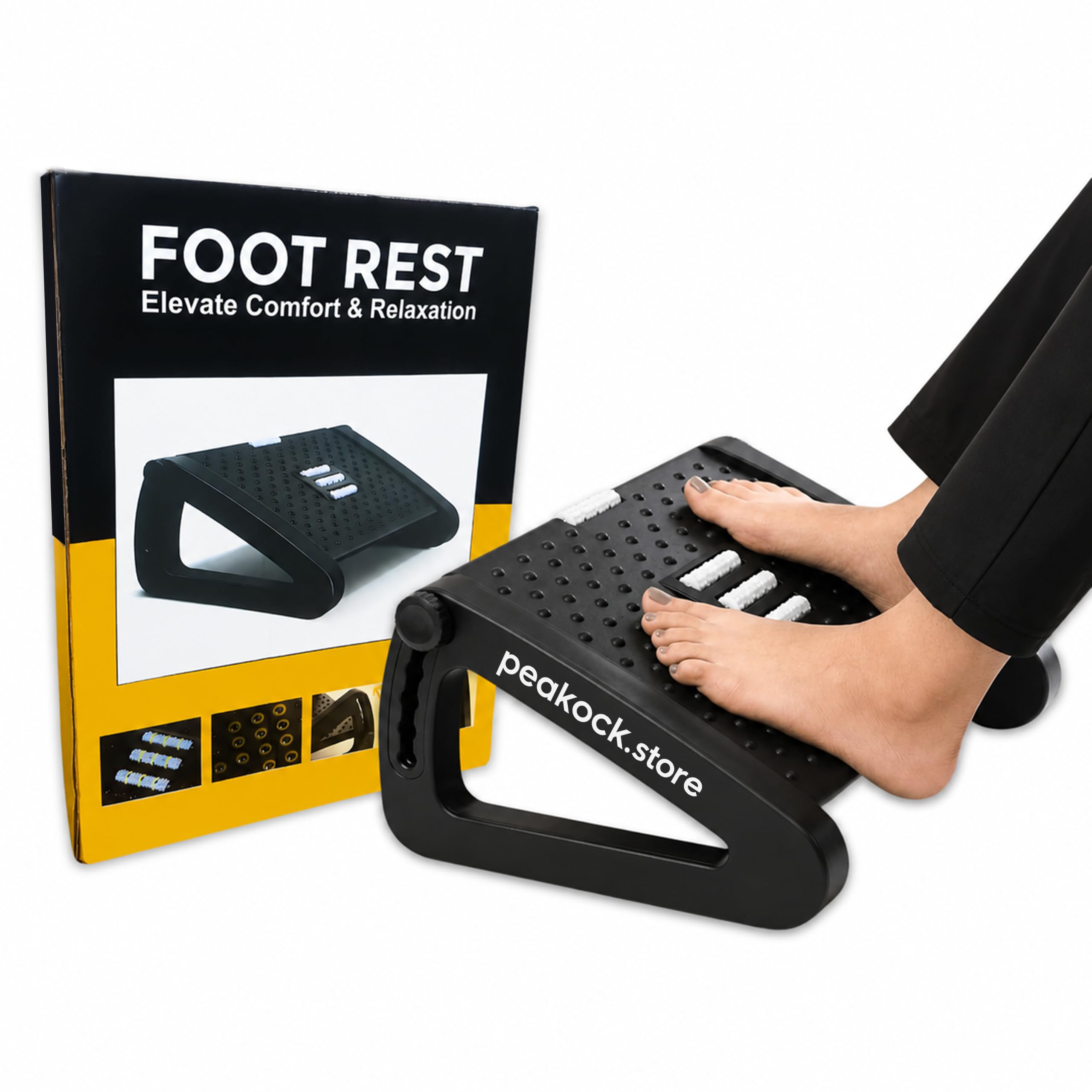 Foot Rest Under Table, 6 Height Levels Adjustable Footrest for Office Desk with Tilt, Under Desk Foot Stool with Massage Rollers, Textured Surface & Anti-Slip Base, Ergonomic Foot Rest for Home, Study & Office Chair Support, Black-image-37