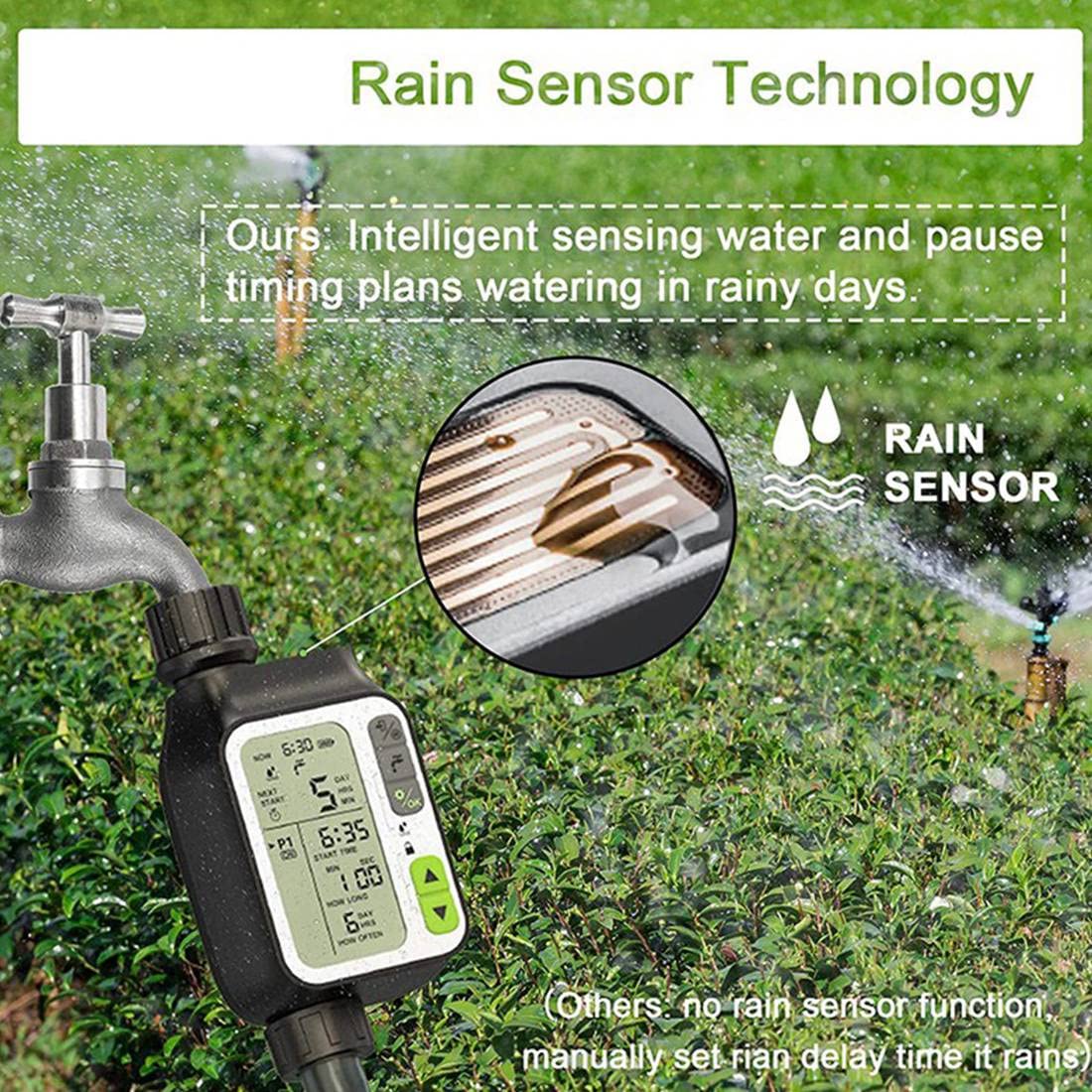 Temporizador de riego automático para jardín con sensor de lluvia, 3 programas separados, sistema de riego controlador de riego