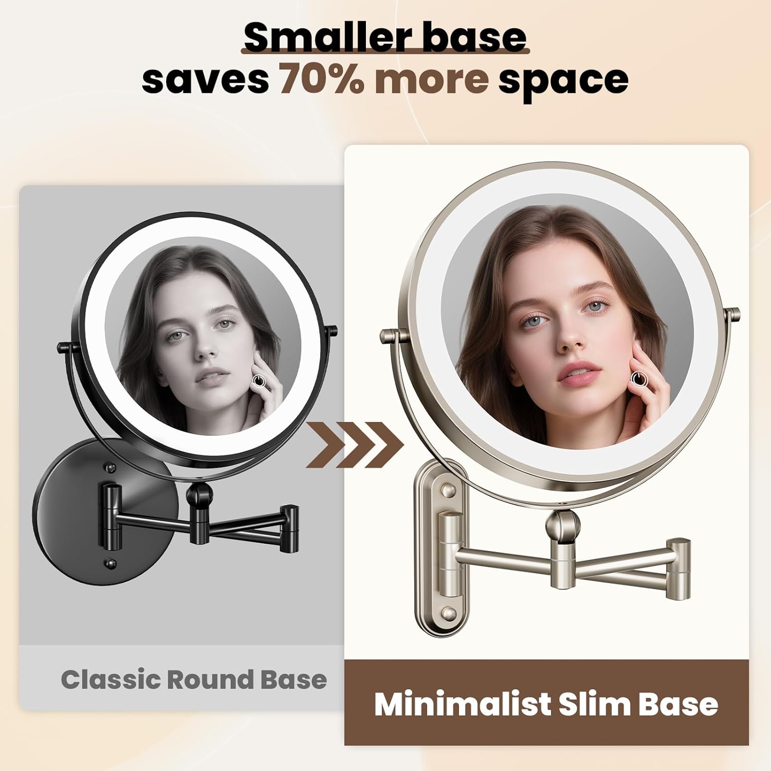 9" Wall Mounted LED Lighted Makeup Vanity Mirror - 4000mAh Rechargeable Double Sided 1X/30X Magnifying Mirror, 3 Color Lights Touch Dimmable, Height Adjustable Extended Arm 360° Swivel Bathroom Mirror