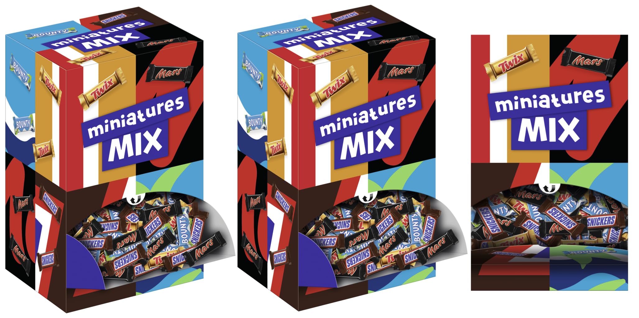 Miniatures Mix Schokolade, Mini-Schokoriegel Snacks, Großpackung, 3x 3000g | Miniatures Schokoriegel-Mix mit Mars, Snickers, Bounty und Twix, perfekt zum Verschenken, für gesellige Momente und Partys