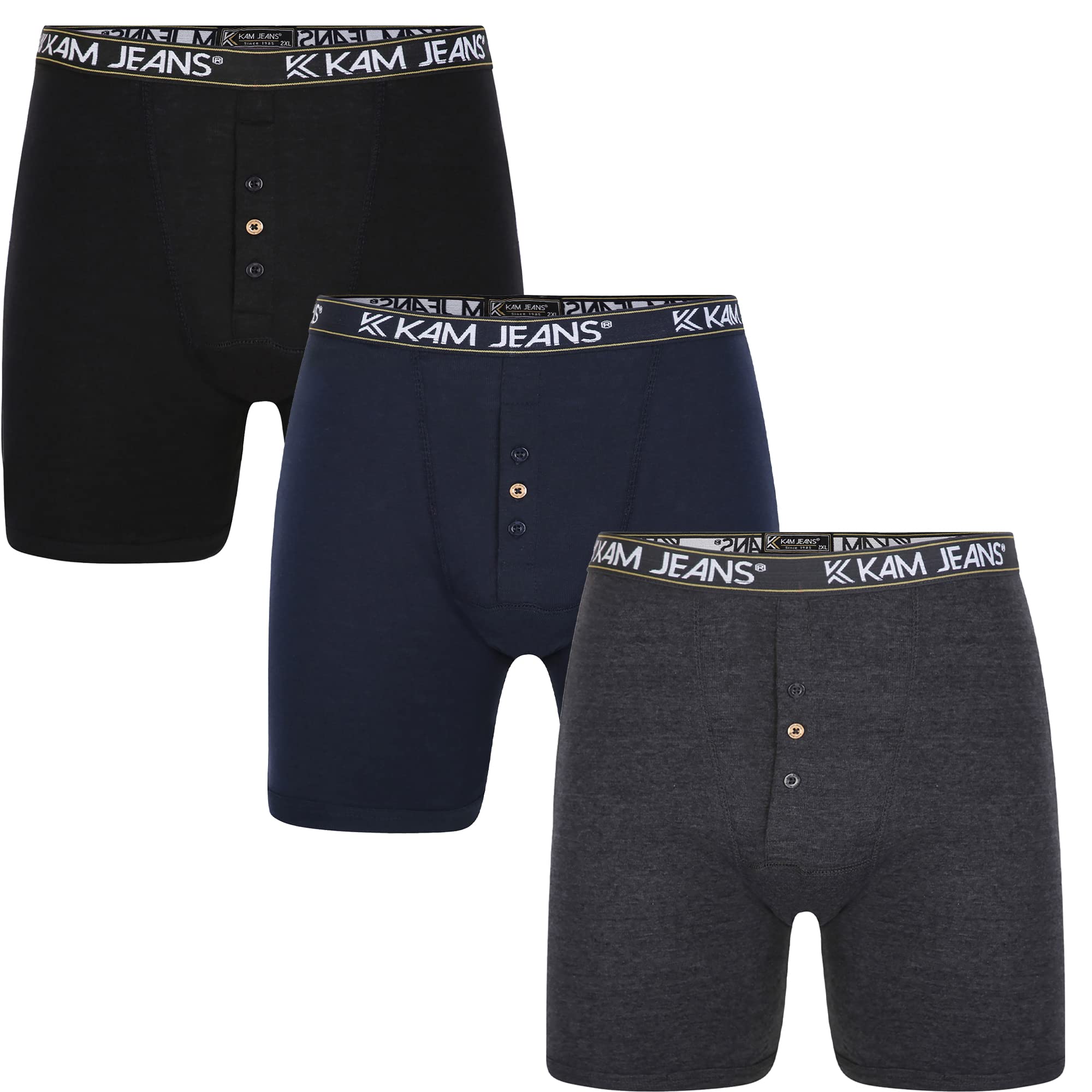 KamMens Plus Size Boxer Shorts 3 Pack Elasticated Waist Underwear Multipack Trunks for Big and Tall Men, Pack of 3, Size: 2XL to 8XL