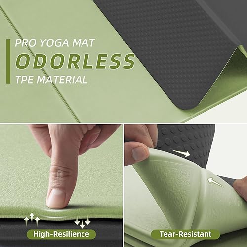 Miniatura 6 de ILILI Tapete de yoga plegable, 0.394 in de grosor, material TPE, suave y cómodo tapete plegable de 0.4 pulgadas, fácil de transportar y almacenar,