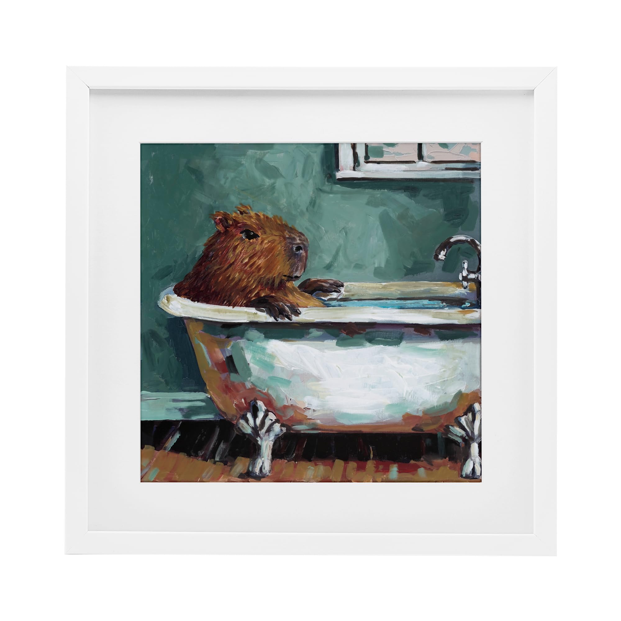 Stupell Industries Capybara in Bubble Bath White Framed Print Under Glass, design by Studio Bautista, 16 x 16