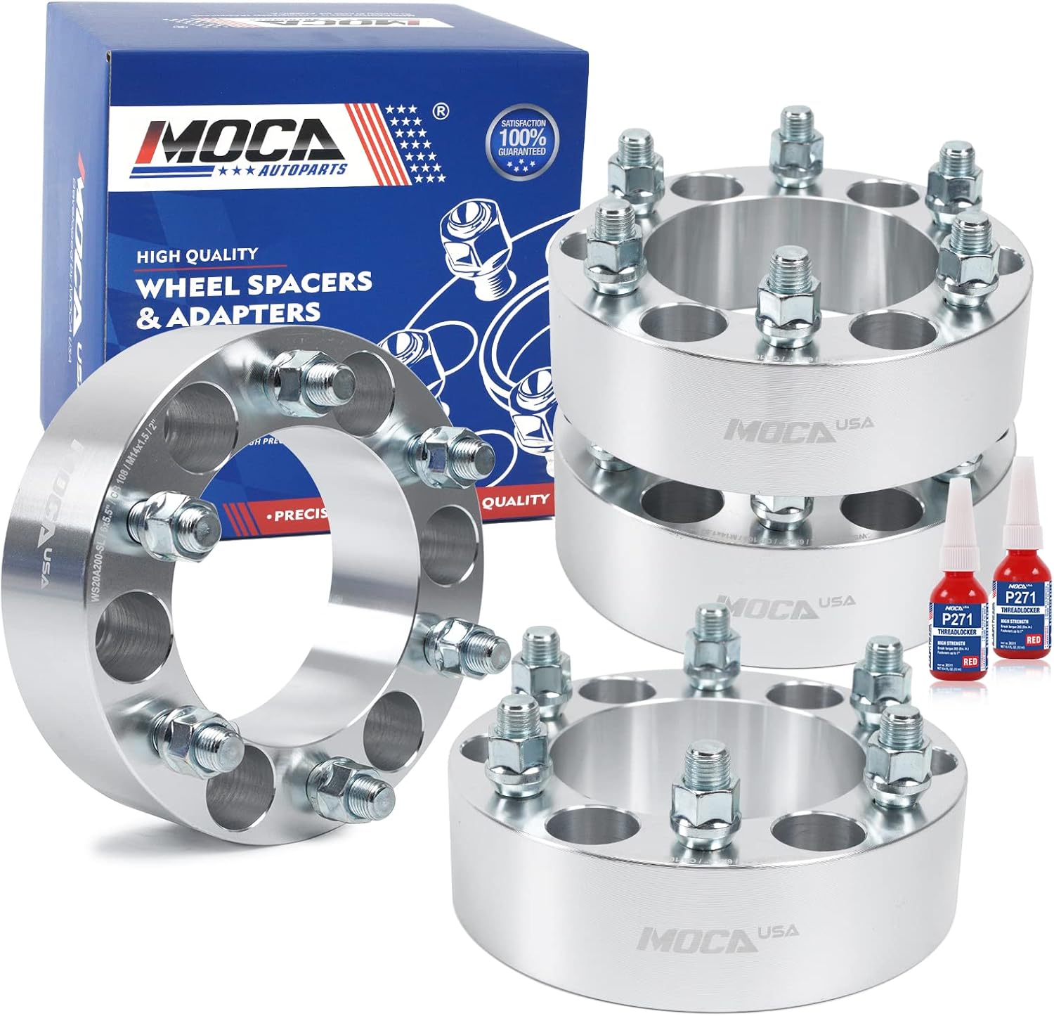 MOCA 4PCS 50.8mm Wheel Spacers 6x139.7 to 6x139.7mm Bolt Pattern 108mm Hub Bore M14x1.5 Bolt fit 1991-2014 for GMC, 1991-2018 for Chevrolet, 2002-2014 for Cadillac