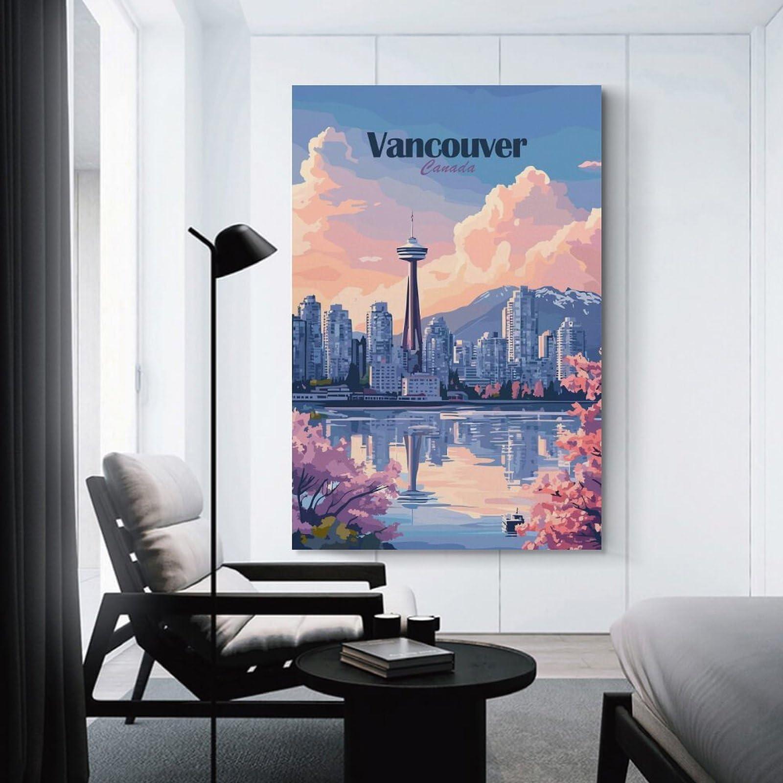 Junmoney Vancouver Canada Cityscape Illustration Decorative Canvas Print, 24x36inch(60x90cm), for New Home Styling, Lounge Or Bedroom, Wall Decor with Flexible Room Appeal