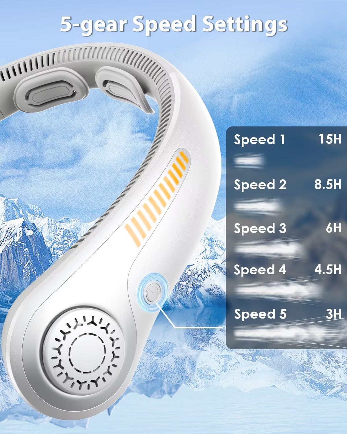 Tragbarer Hals-Ventilator – Persönlicher Ventilator, tragbar, freihändig, 360° Luftstrom, USB-C wiederaufladbar, 5 Geschwindigkeiten verstellbar, Nackenstütze, blattlose Kühlung für Männer und