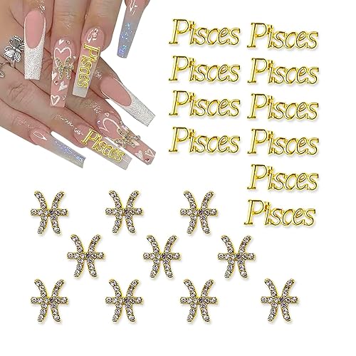 20pc Gold Alloy Pisces Zodiac Nail Charms - 10pc Pisces