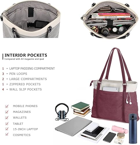 Miniatura 9 de Bolsa de mano para laptop para el trabajo, lona ligera de empalme de 15.6 pulgadas, L