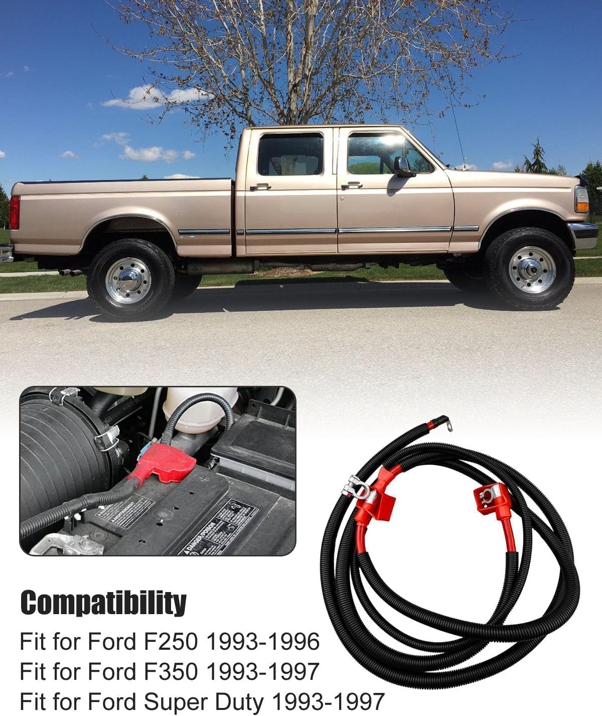 3 PCS Negative & Positive Battery Starter Cable Kit Fit for Ford 7.3L 1993-1997 Replaces A123-00HP & A38-2UHLC & A46-2UHC