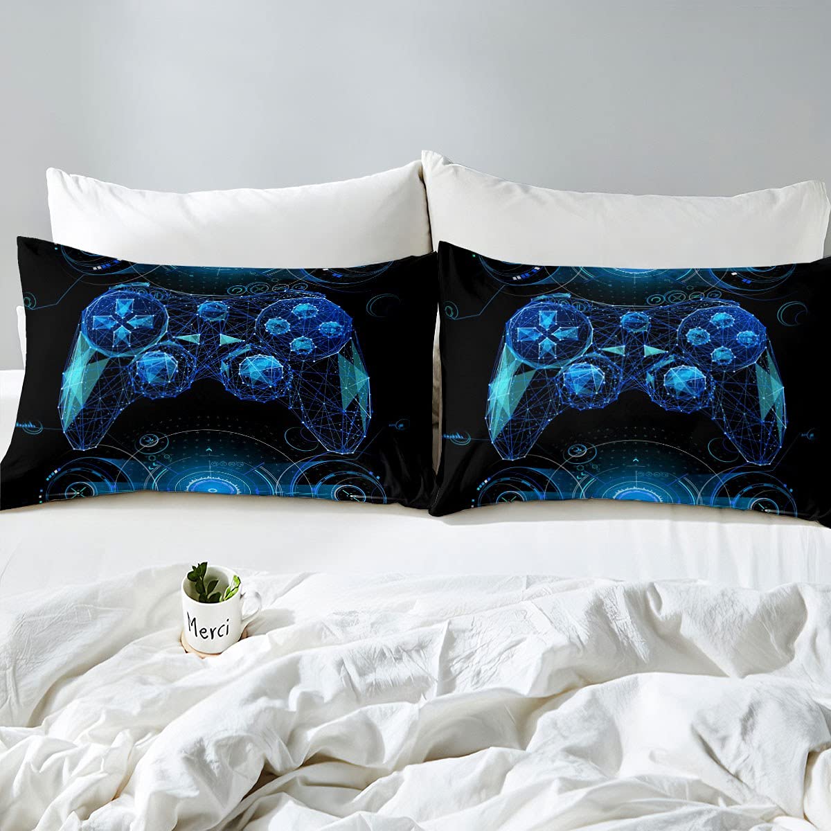 Homewish Gamer Comforter Cover Gaming Bedding Set,Video Games Duvet Cover Sets For Children Boys Girls,Gamepad Design Quilt Cover Youth Man Bedroom Decor,King Size,Black Blue - Image 4