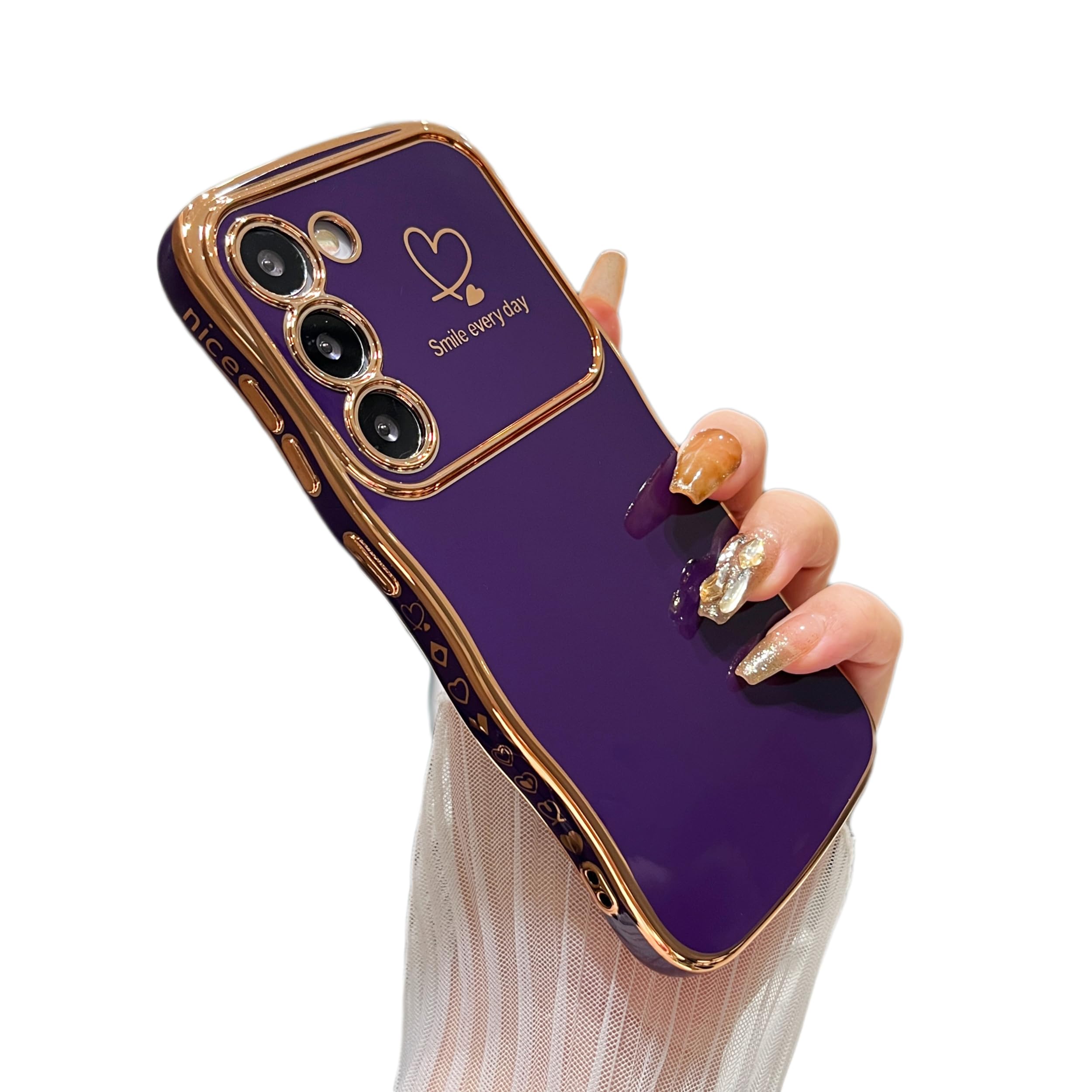 Coque Samsung S23 Plus bordure dorée de luxe motif cœur épuré