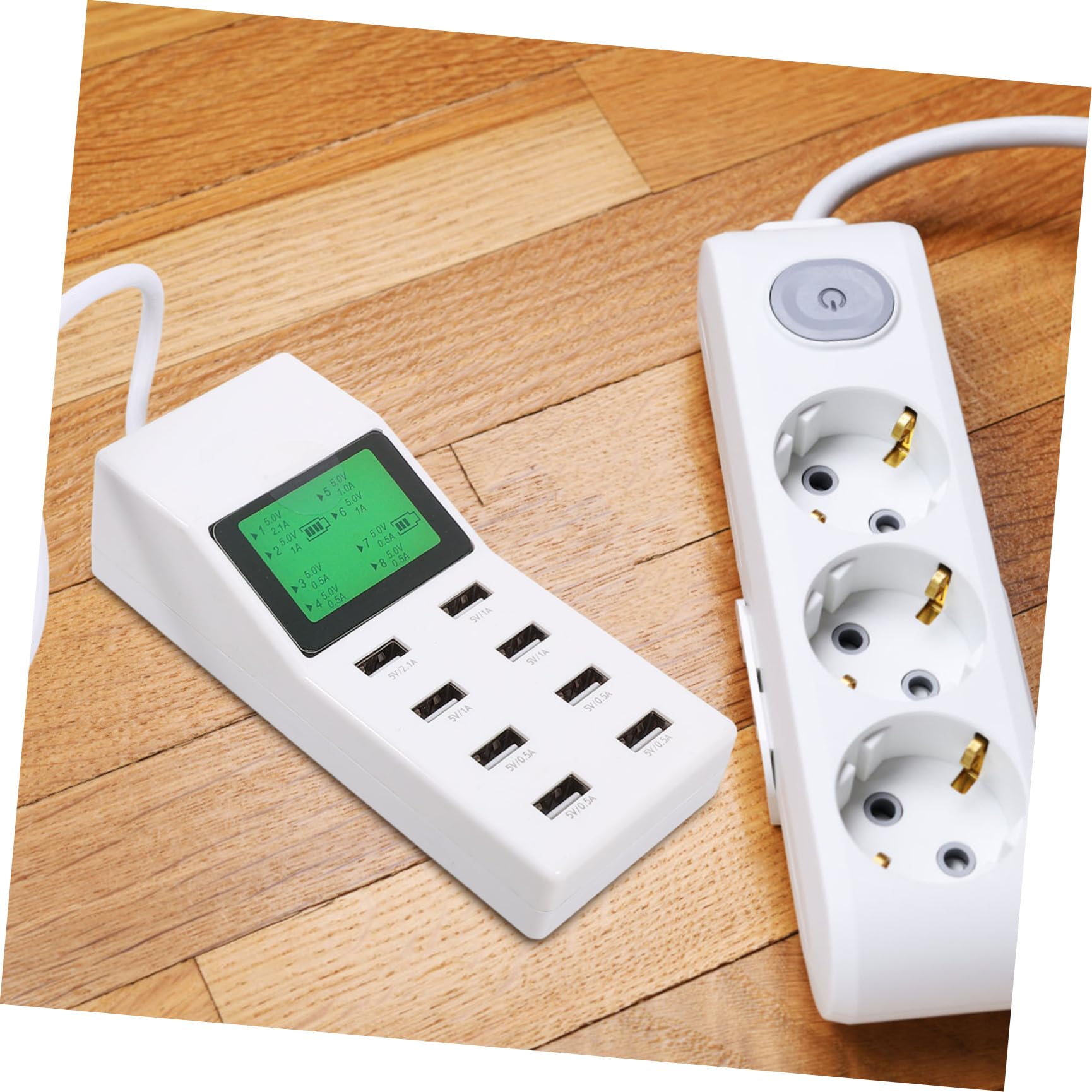 Artibetter Stazione di Ricarica USB a 8 Porte con Display Lcd, Tecnologia Smart Ic, Compatibile con Smartphone, per Ufficio e Viaggi, Materiale Abs e PC Bianco