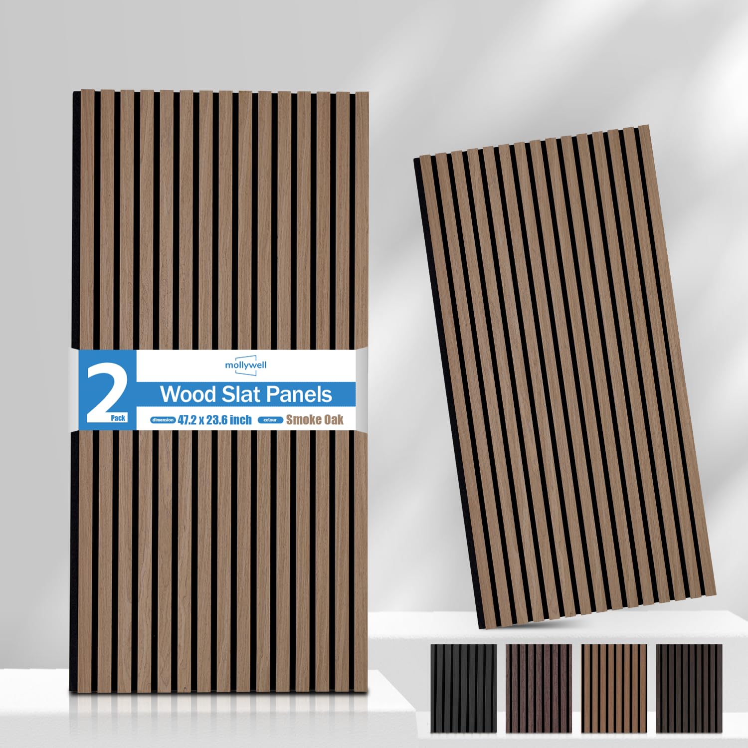 Wood Panels for Wall, Time-Saving Installation, Versatile Wood Slat Wall Decor, Enhanced Acoustic & Sound Proof Fluted Design for Home & Office, 2 Pcs Light Walnut, 47.2x23.6 Inch