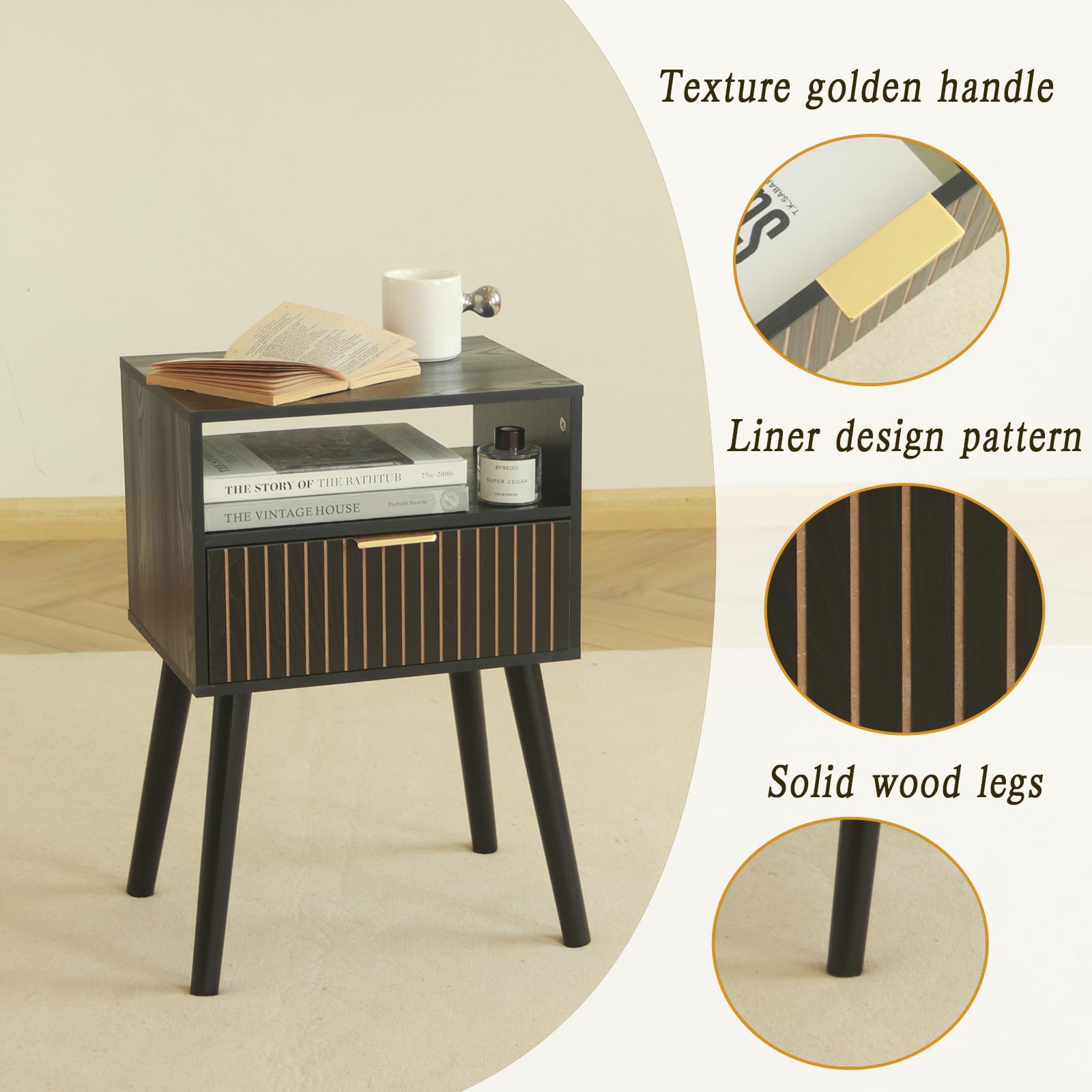 Snapklik.com : MaxSmeo Black Nightstand