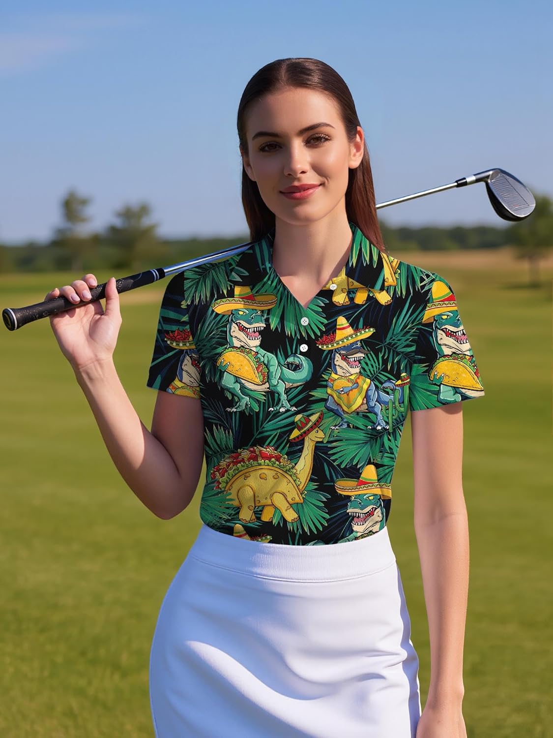 HIVICHI Funny Golf Shirts for Women Print Crazy Pattern Cute Novelty Short Sleeve Moisture Wicking Tennis Polo Shirt