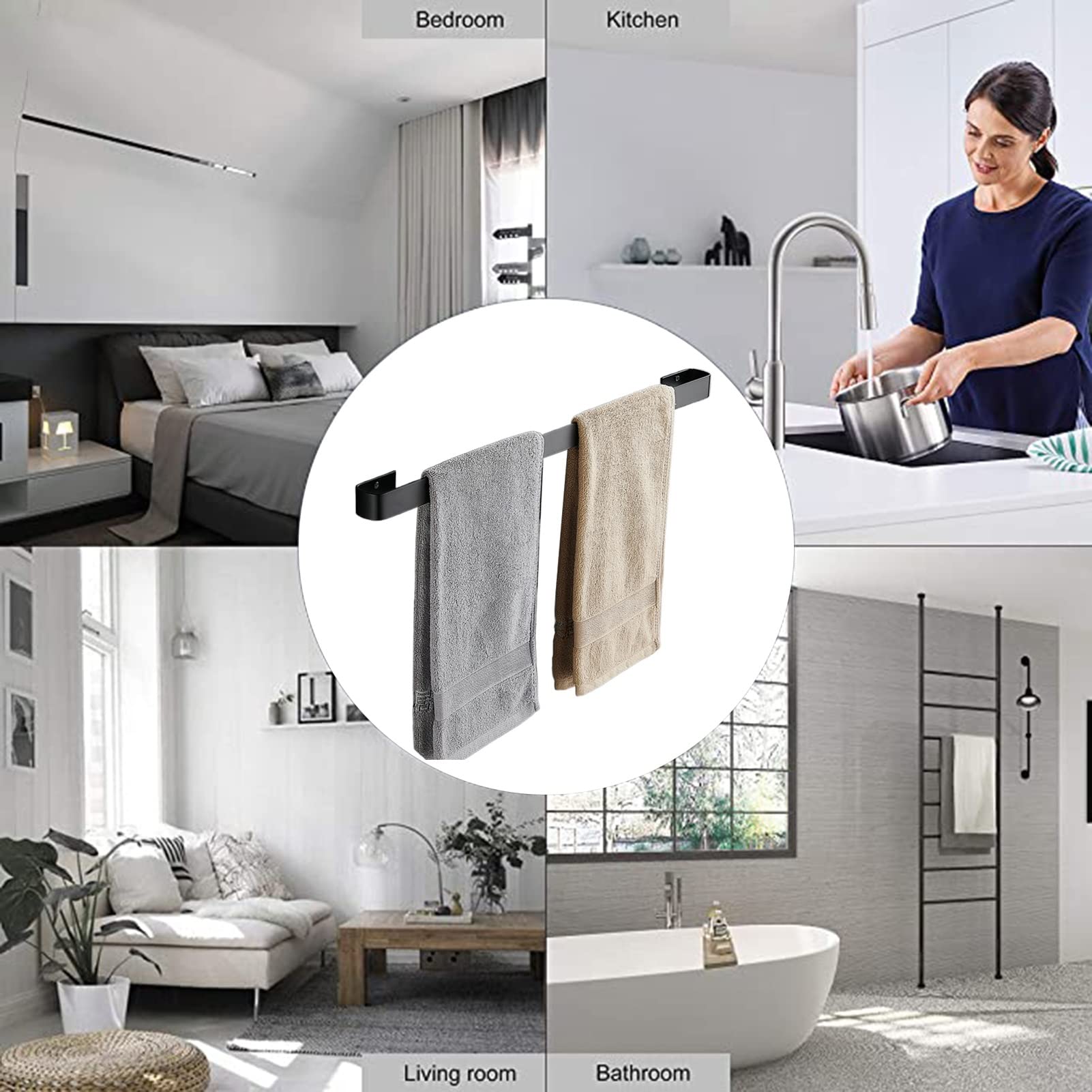 Portasciugamani a Parete, Portasalviette Quadrato Singolo Accessorio per Bagno o Cucina Portasalviette Nero Opaco in Acciaio Inossidabile (Size : 50cm)