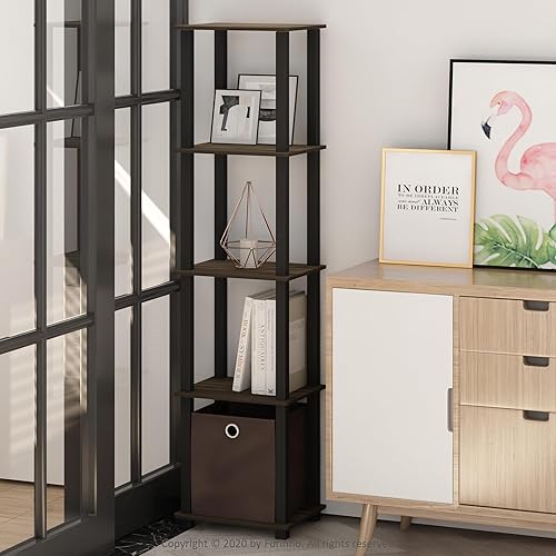 Miniatura 92 de Furinno Turn-N-Tube - Estante decorativo de exhibición sin herramientas, escalera de 3 niveles, blanco sólido/negro Blanco