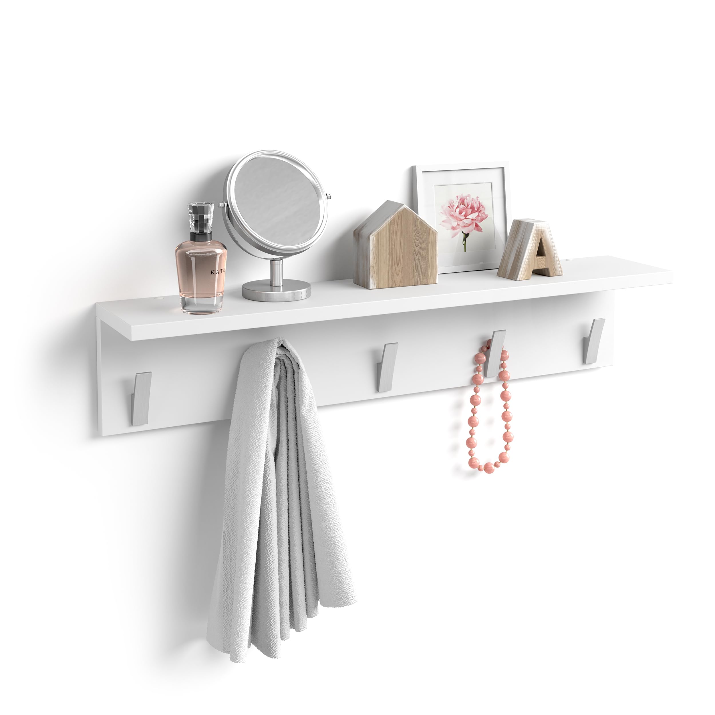 MOBILI FIVER, Perchero de pared Rachele, 80 cm, color Blanco mate, perchero de diseño Baño, Habitación, Entrada, Made In Italy