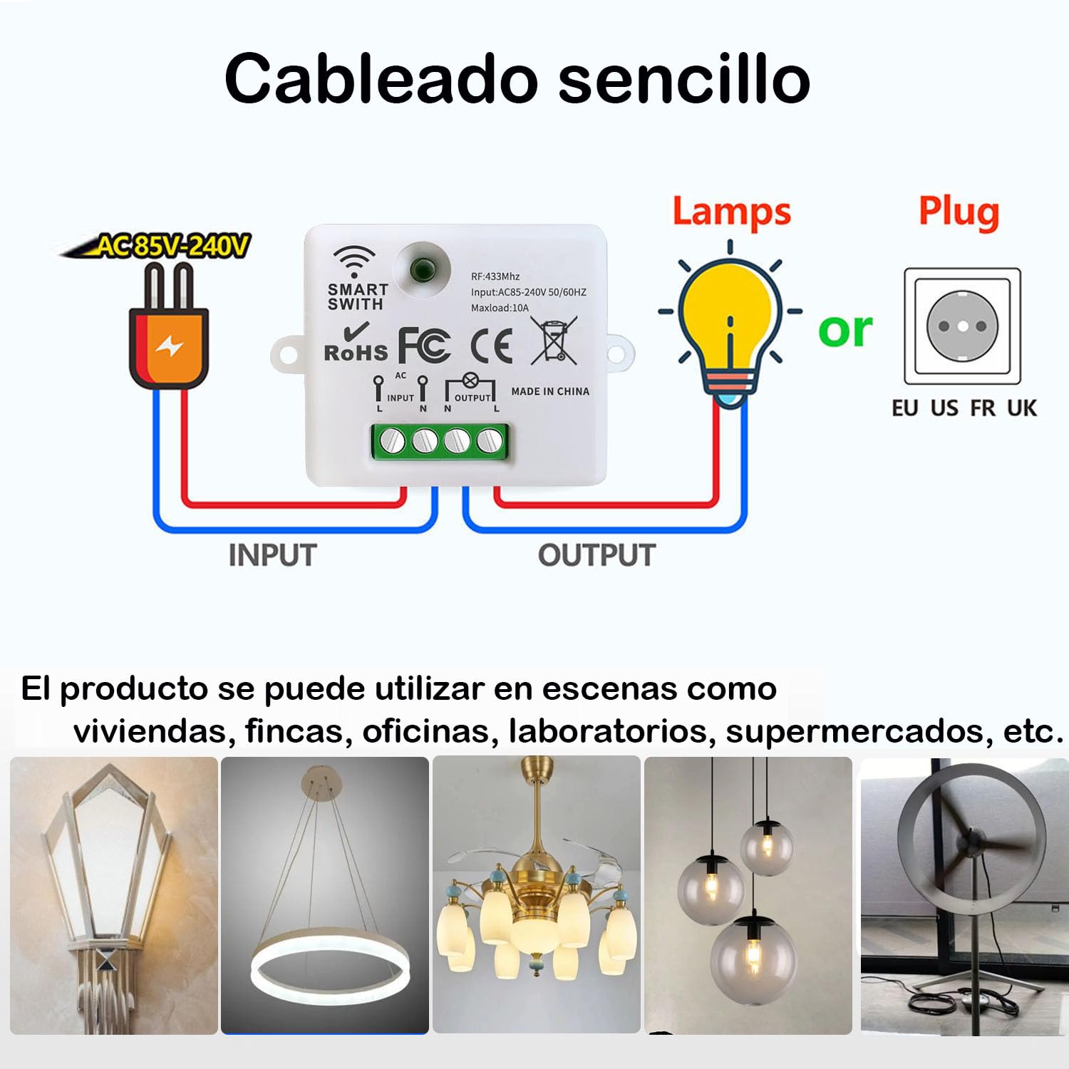 Kit de Interruptor de Luces Inalámbricas, Interruptor inalámbrico móvil Transmisor de radio 230V 2300W Control de rango de hasta 100M para Lámparas y Electrodomésticos, Blanco