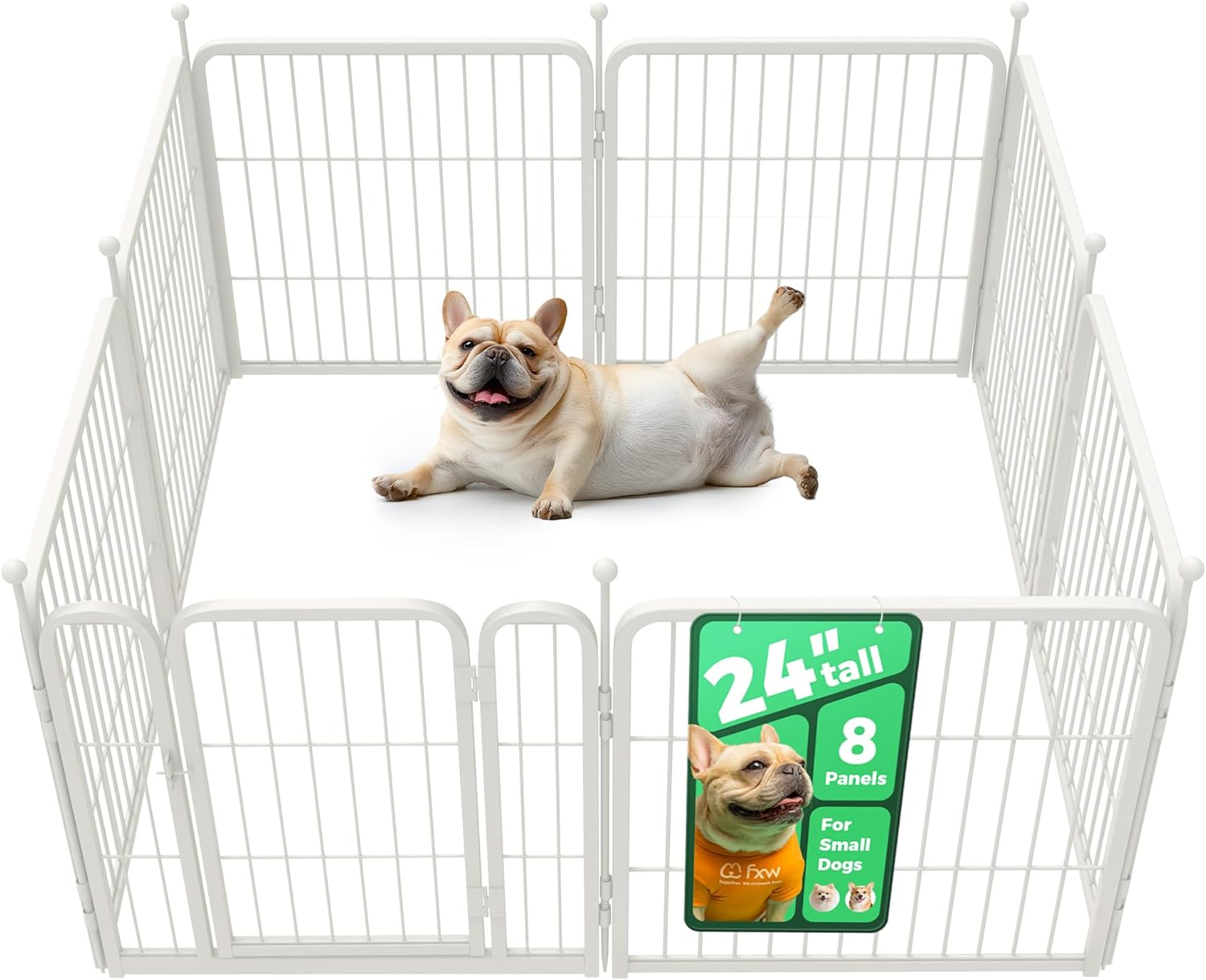 FXW Rollick Dog Playpen 24 Inch 8 Panels - Portable Indoor Outdoor Puppy Fence for Small Dogs, Patented White