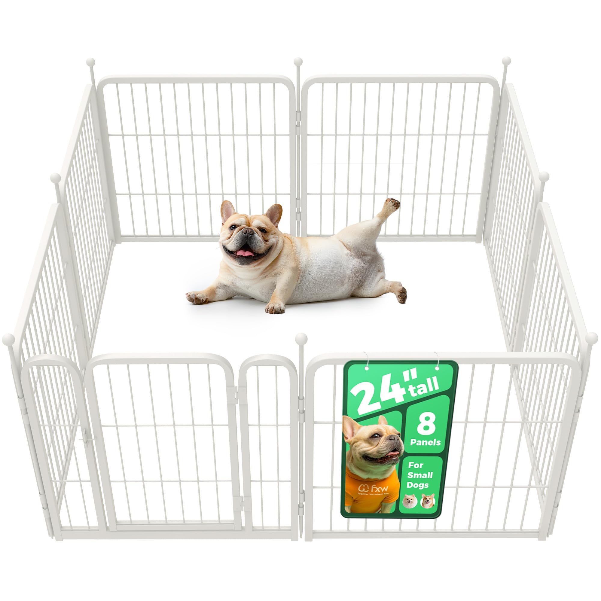 FXW Rollick Unleashed Dog Playpen for Indoor, Yard, RV Camping, 24 inch 8 Panels for Small and Puppy Dogs, White│Patented