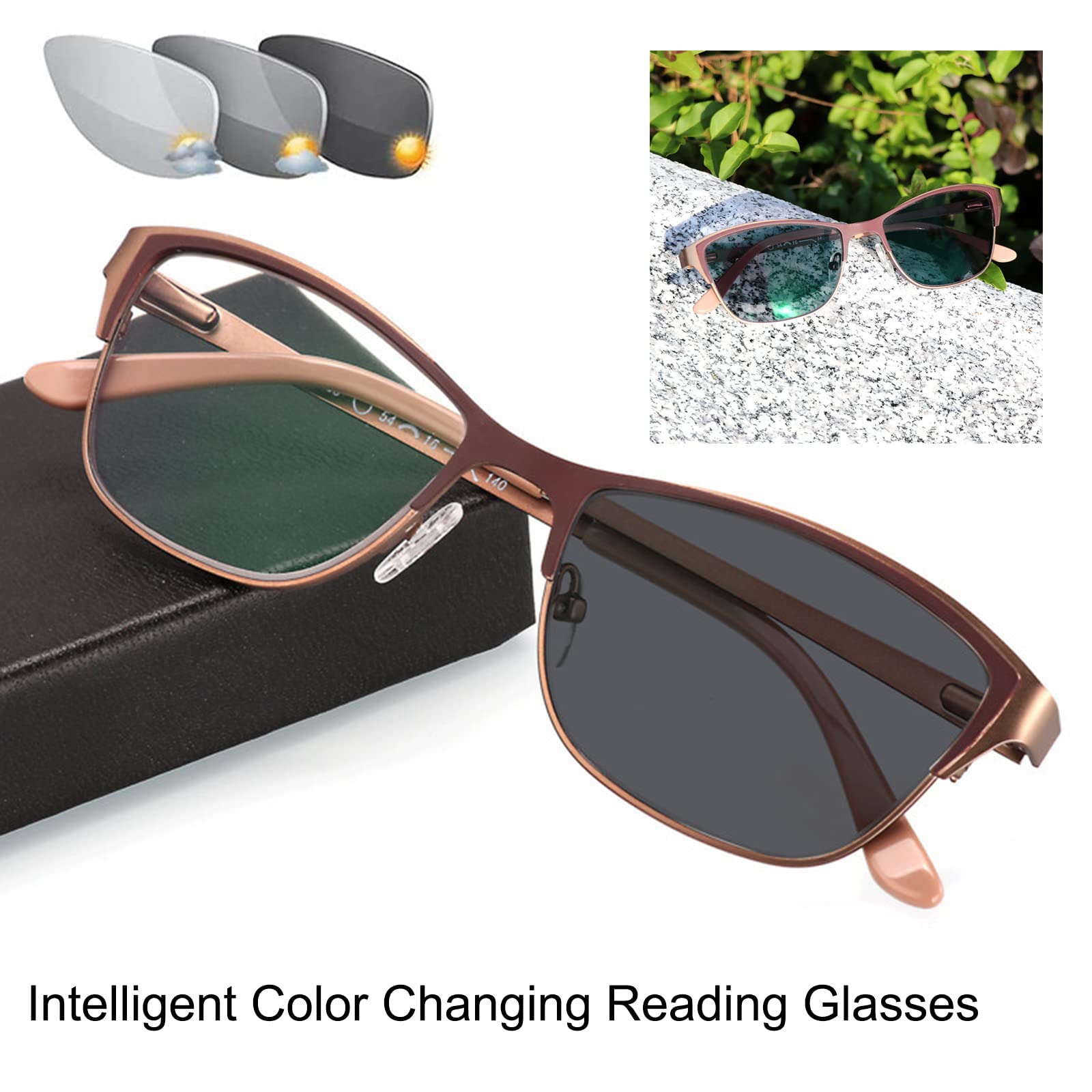 Gafas de Lectura fotocromáticas para Mujer, Montura de Ojo de Gato a la Moda, Gafas ultraligeras cómodas para Ancianos, lectores de Sol antideslumbrantes, C2-+1,00